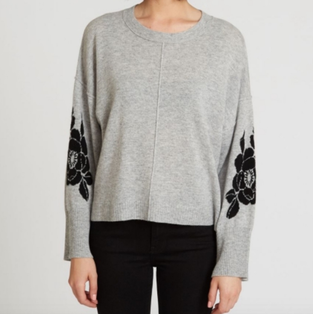 Autumn Cashmere Floral Sleeve Crew Boxy Crop Sweater XS - Picture 11 of 12